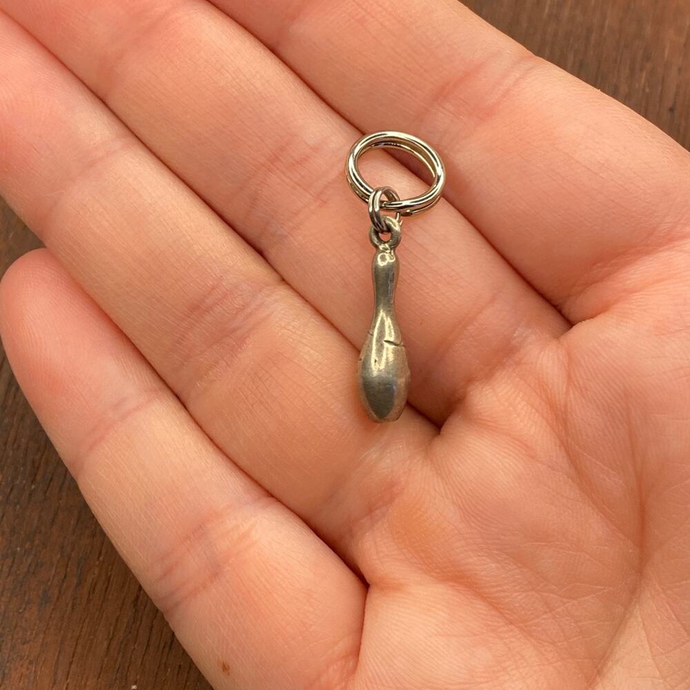 Vintage 925 Sterling Silver Bowling Pin Small Minimalist Pendant Bracelet Charm